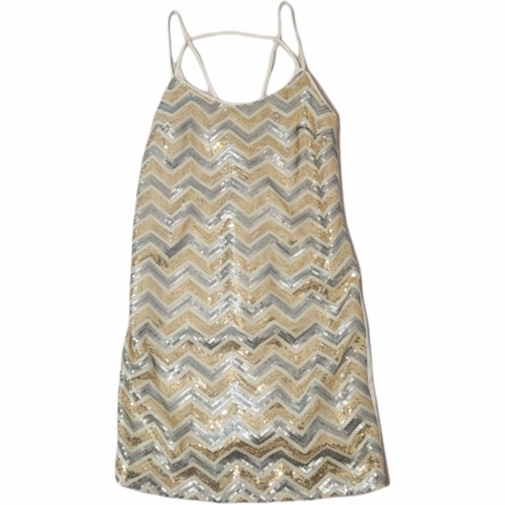 Forever 21 Gold and White Patterned Sequined Dress